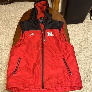Adidas Red Nebraska State Sleeveless Windbreaker Vest With Hood